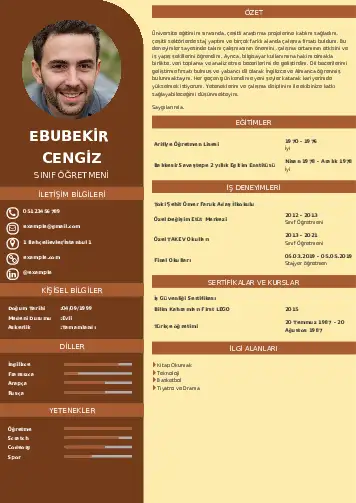 Sınıf Öğretmeni Cv Örnekleri cv indir